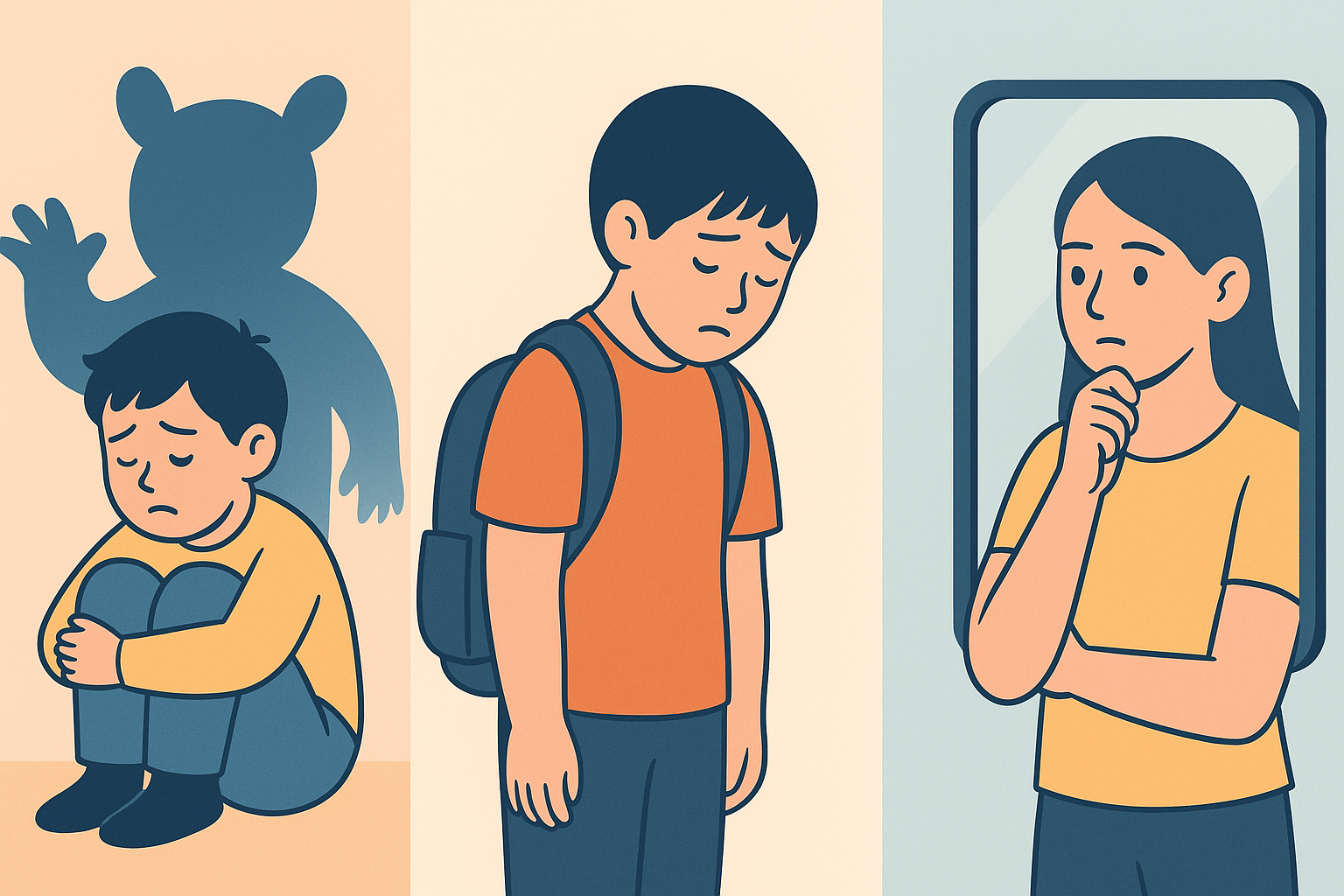  Ilustración muestra distintas etapas de la infancia y adolescencia con sus desafíos emocionales.