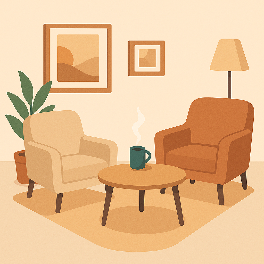 Consulta de psicología con ambiente cálido y seguro representando el inicio del proceso.