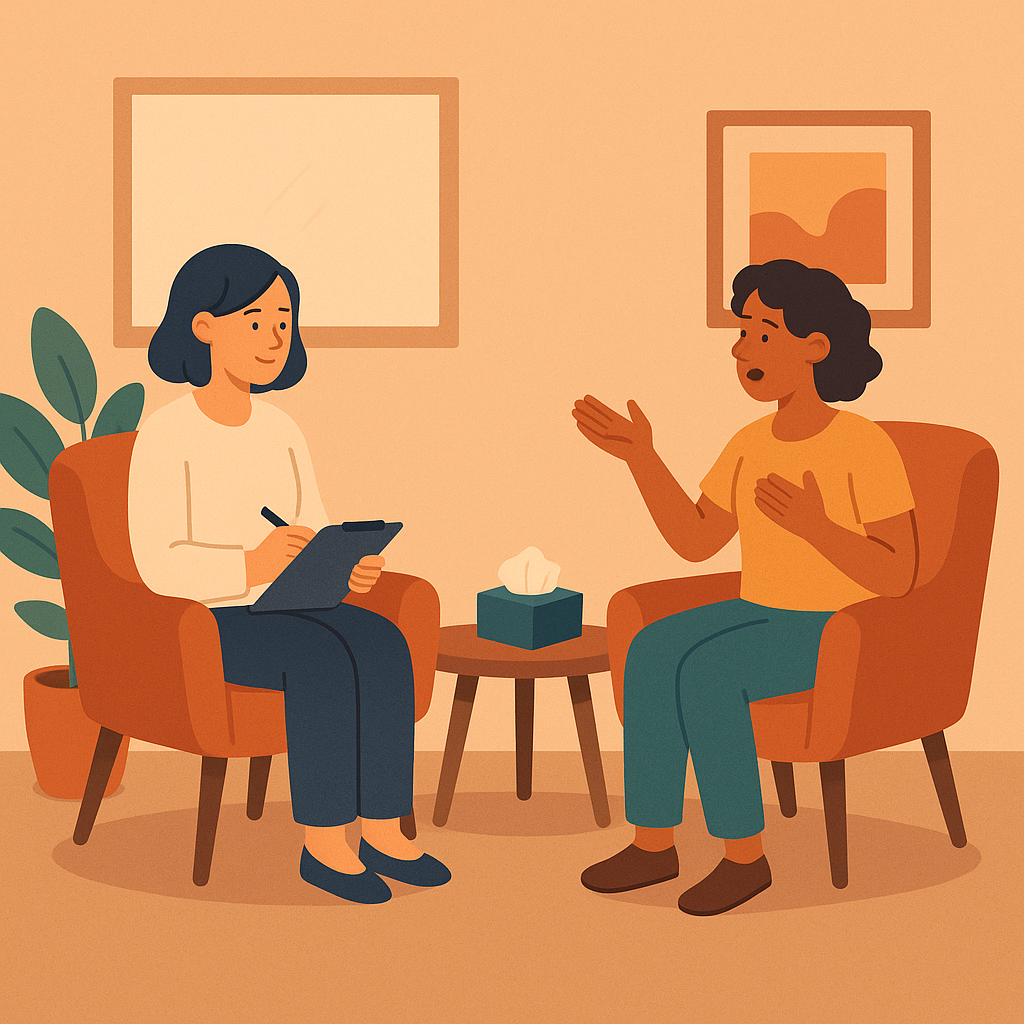 Espacio de terapia donde una persona conversa con su terapeuta